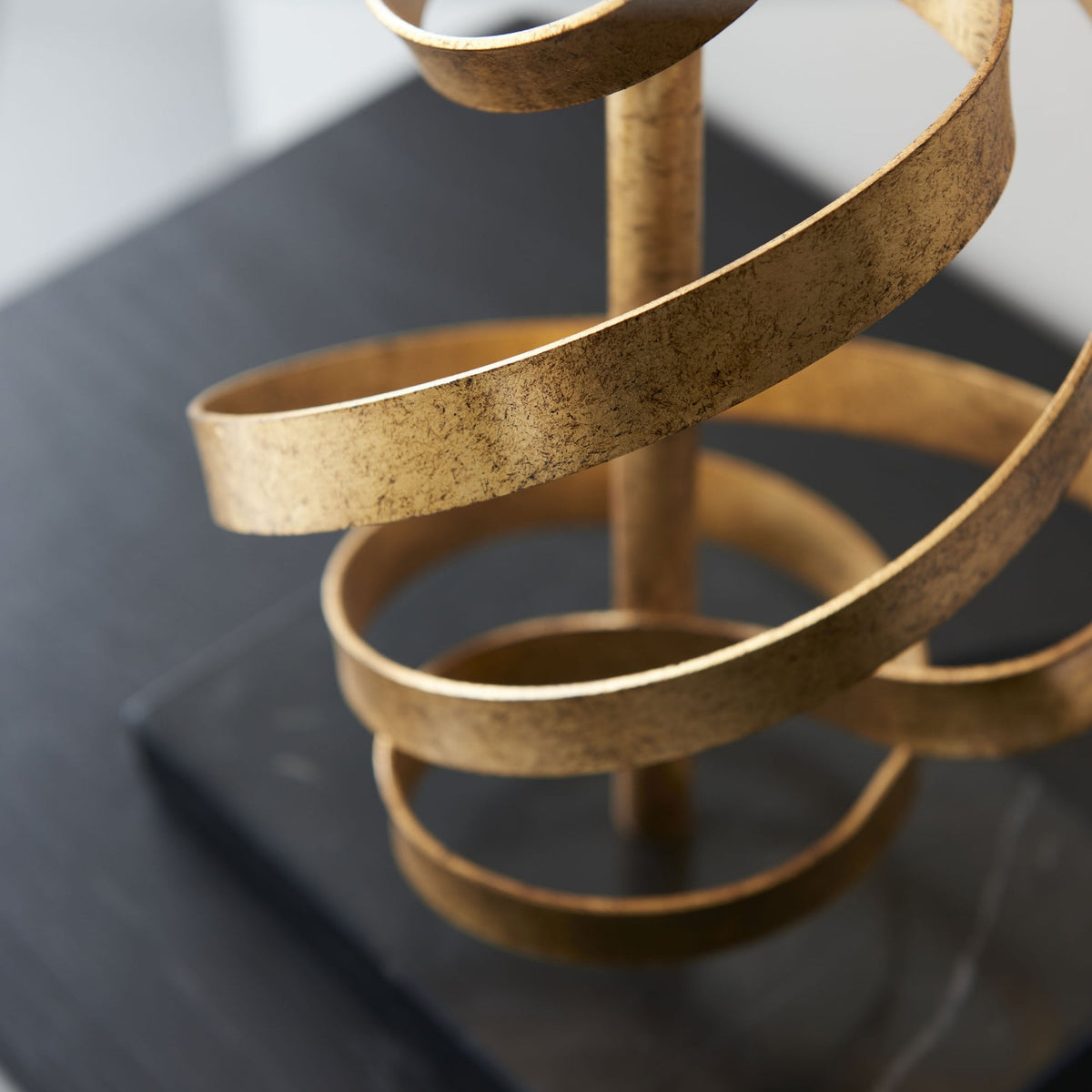 Rampisham Gold Ribbon Table Lamp with Ivory Cotton Shade