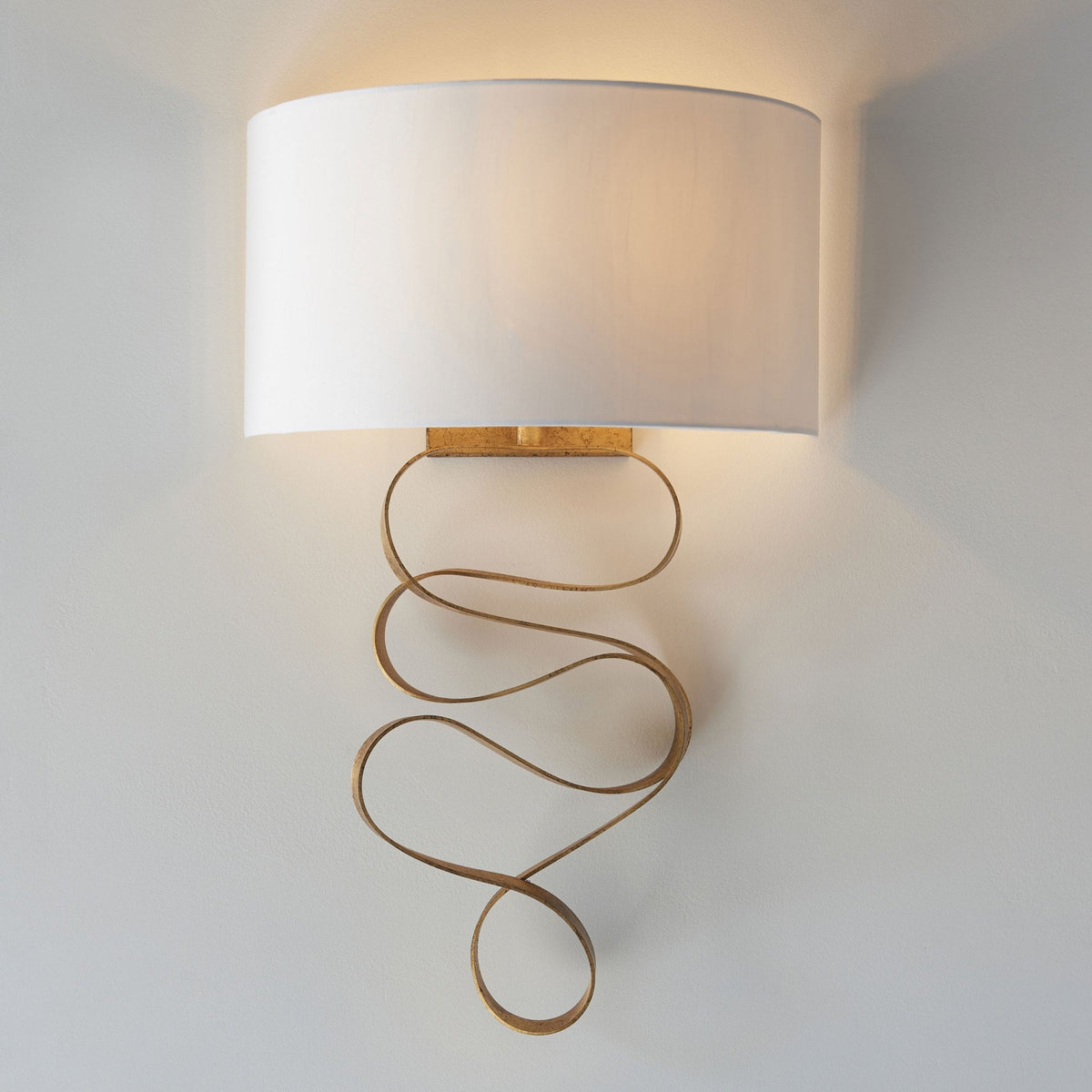 Rampisham Gold Ribbon Wall Light with Ivory Cotton Shade