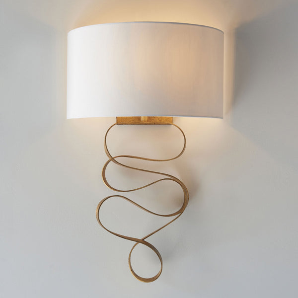 Rampisham Gold Ribbon Wall Light with Ivory Cotton Shade