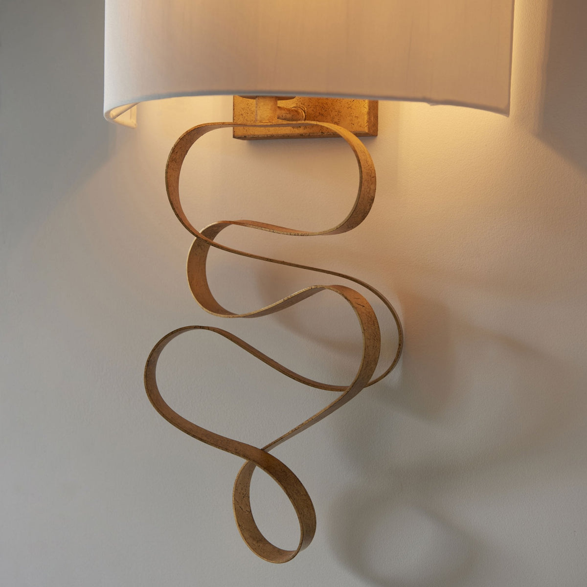 Rampisham Gold Ribbon Wall Light with Ivory Cotton Shade