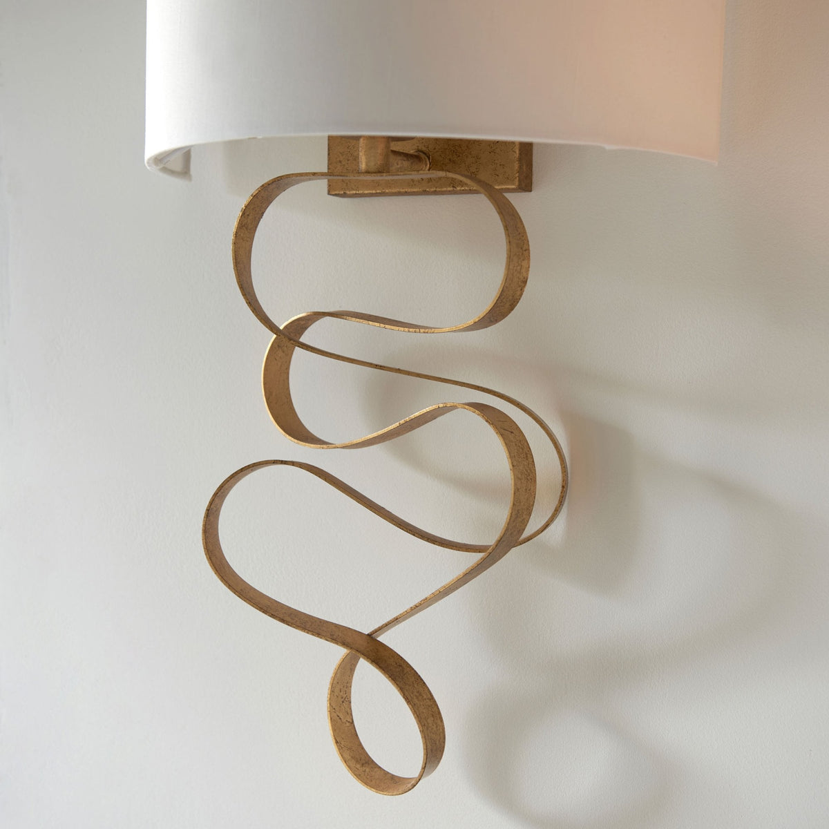 Rampisham Gold Ribbon Wall Light with Ivory Cotton Shade