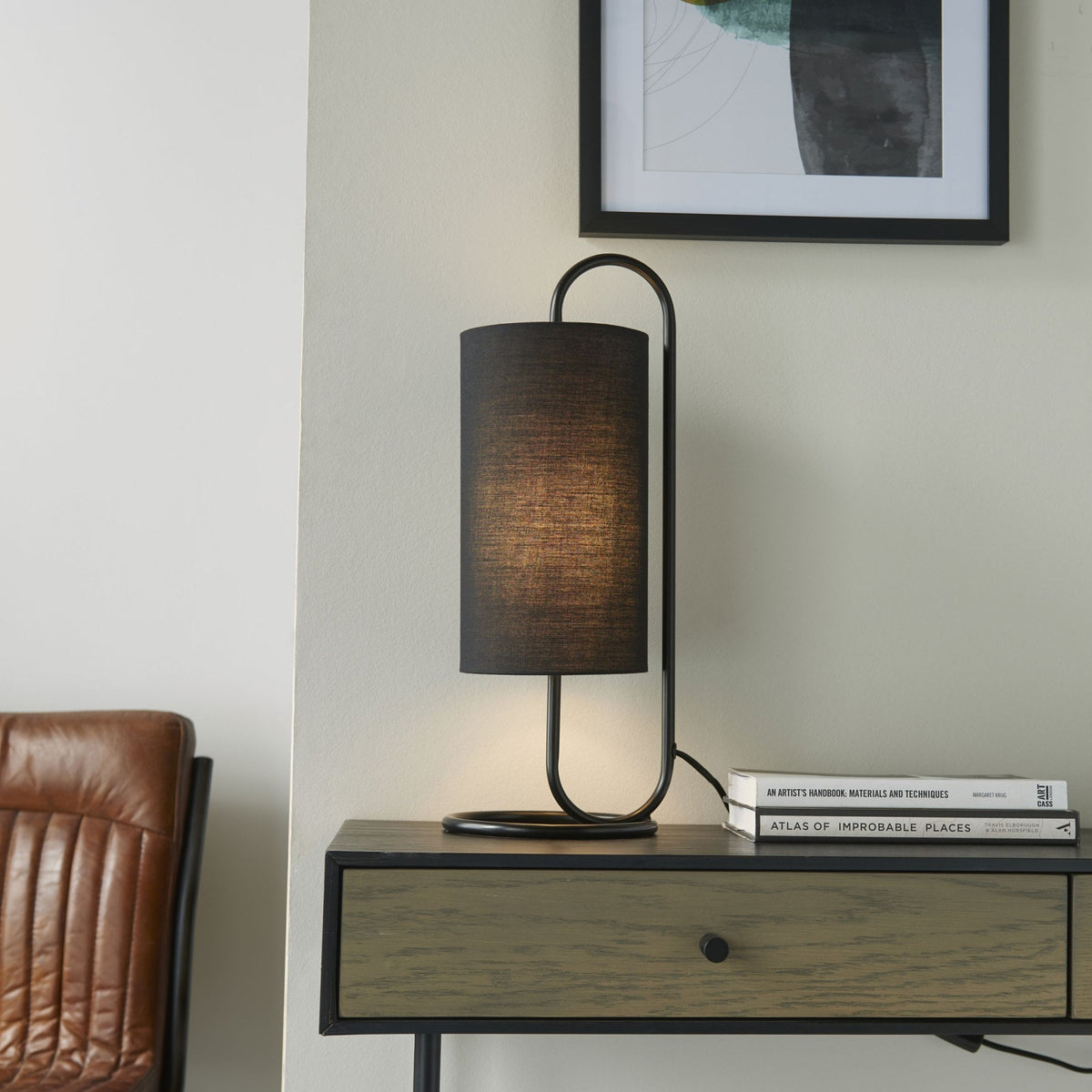 Klip Table Lamp in Matt Black with Black Fabric Shade
