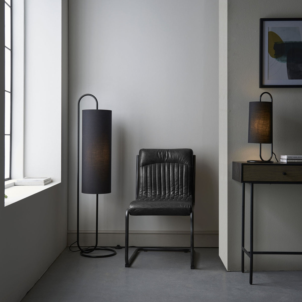 Klip Table Lamp in Matt Black with Black Fabric Shade