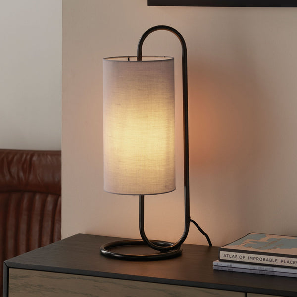 Klip Table Lamp in Matt Black with Grey Fabric Shade