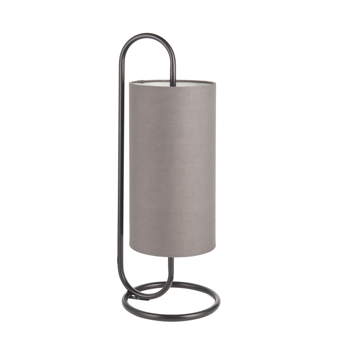 Klip Table Lamp in Matt Black with Grey Fabric Shade