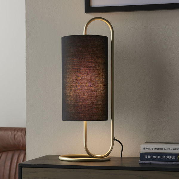 Klip Table Lamp in Antique Brass with Black Fabric Shade