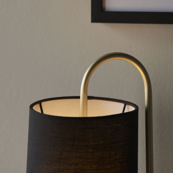 Klip Table Lamp in Antique Brass with Black Fabric Shade