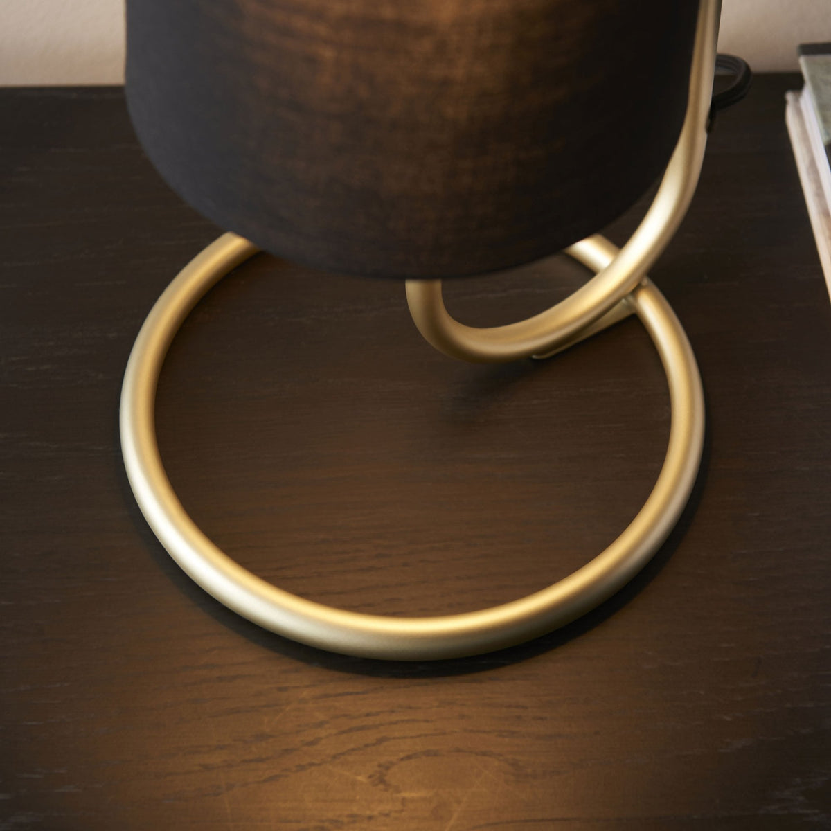 Klip Table Lamp in Antique Brass with Black Fabric Shade