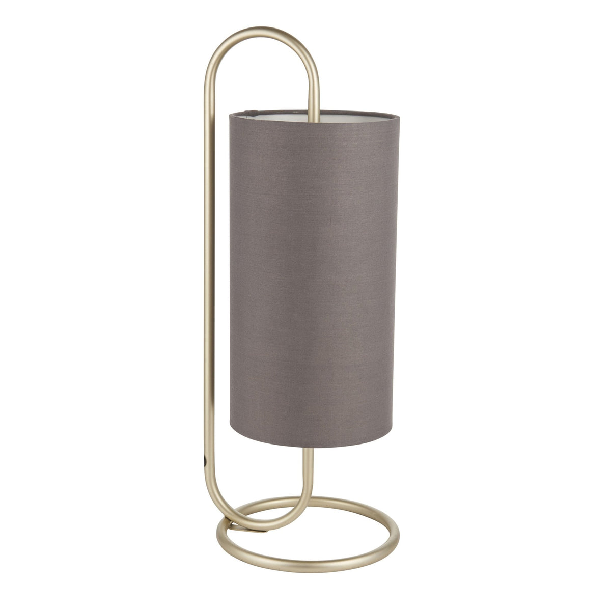 Klip Table Lamp in Antique Brass with Grey Fabric Shade