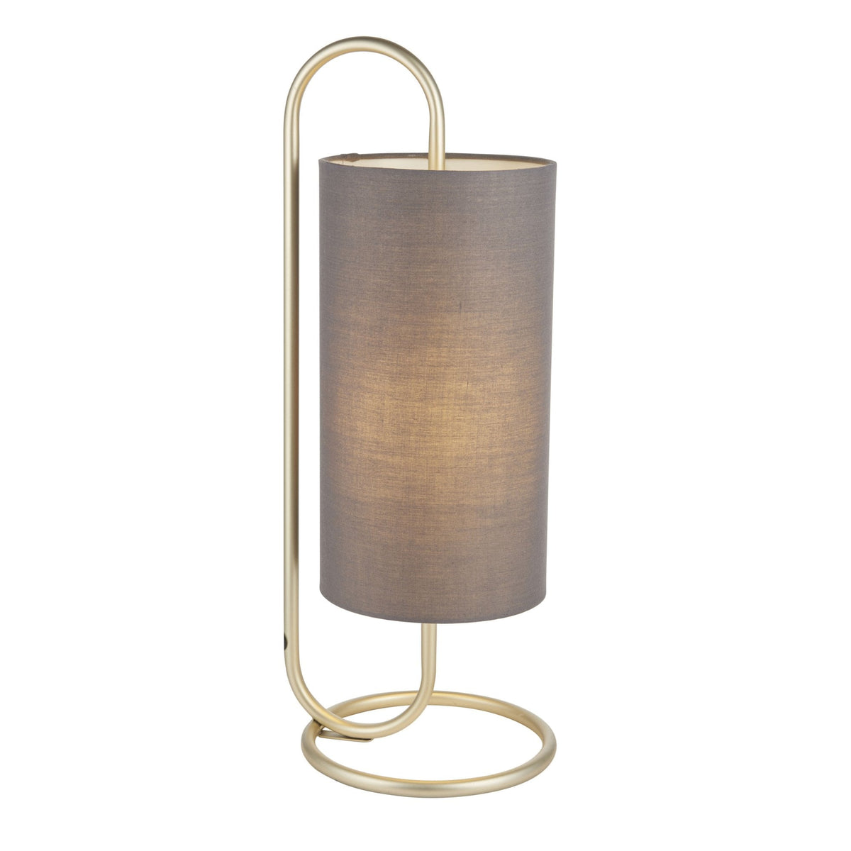 Klip Table Lamp in Antique Brass with Grey Fabric Shade