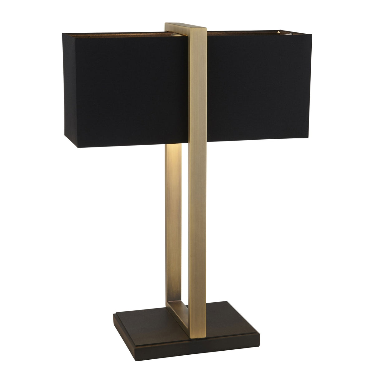 Herringston Table Lamp in Matt Antique Brass with Black Fabric Shade