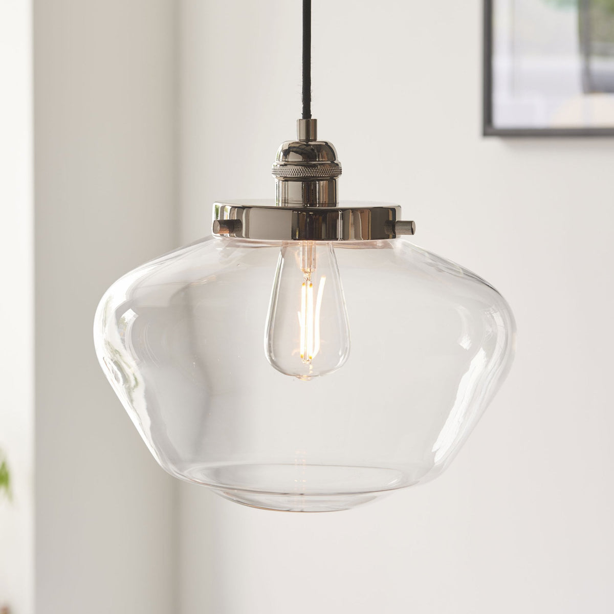 Camberley School House Pendant in Polished Nickel & Clear Glass