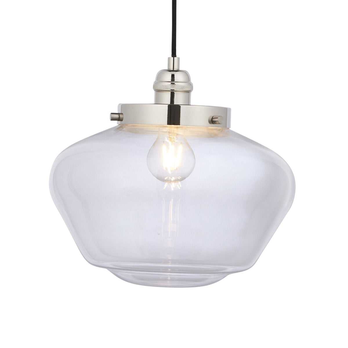 Camberley School House Pendant in Polished Nickel & Clear Glass