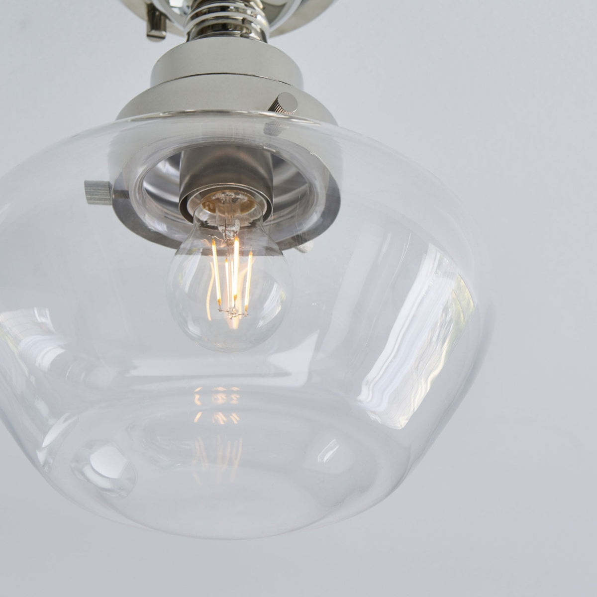 Camberley School House Semi Flush in Polished Nickel & Clear Glass