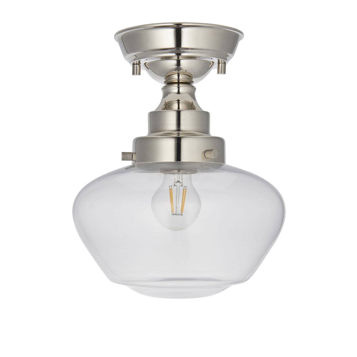 Camberley School House Semi Flush in Polished Nickel & Clear Glass