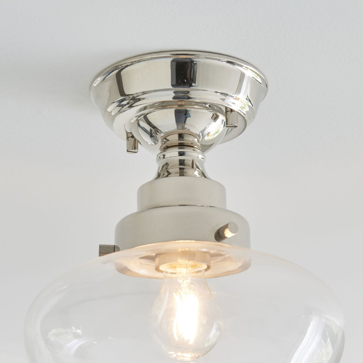 Camberley School House Semi Flush in Polished Nickel & Clear Glass