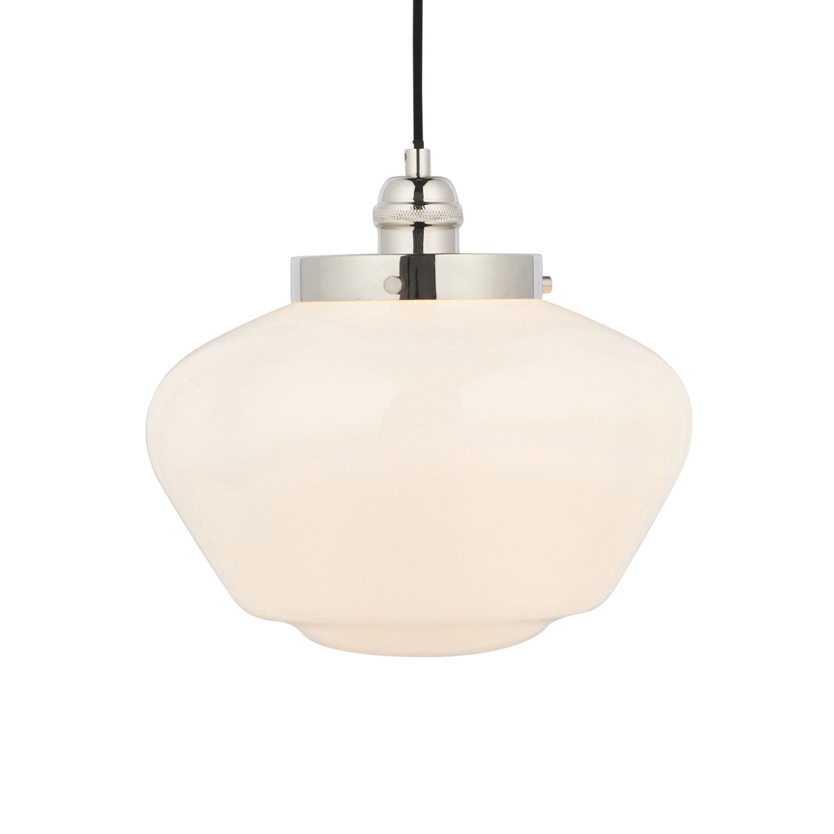Camberley School House Pendant in Polished Nickel & Opal Glass
