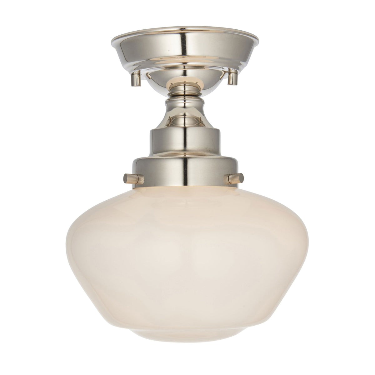 Camberley School House Semi Flush in Polished Nickel & Opal Glass