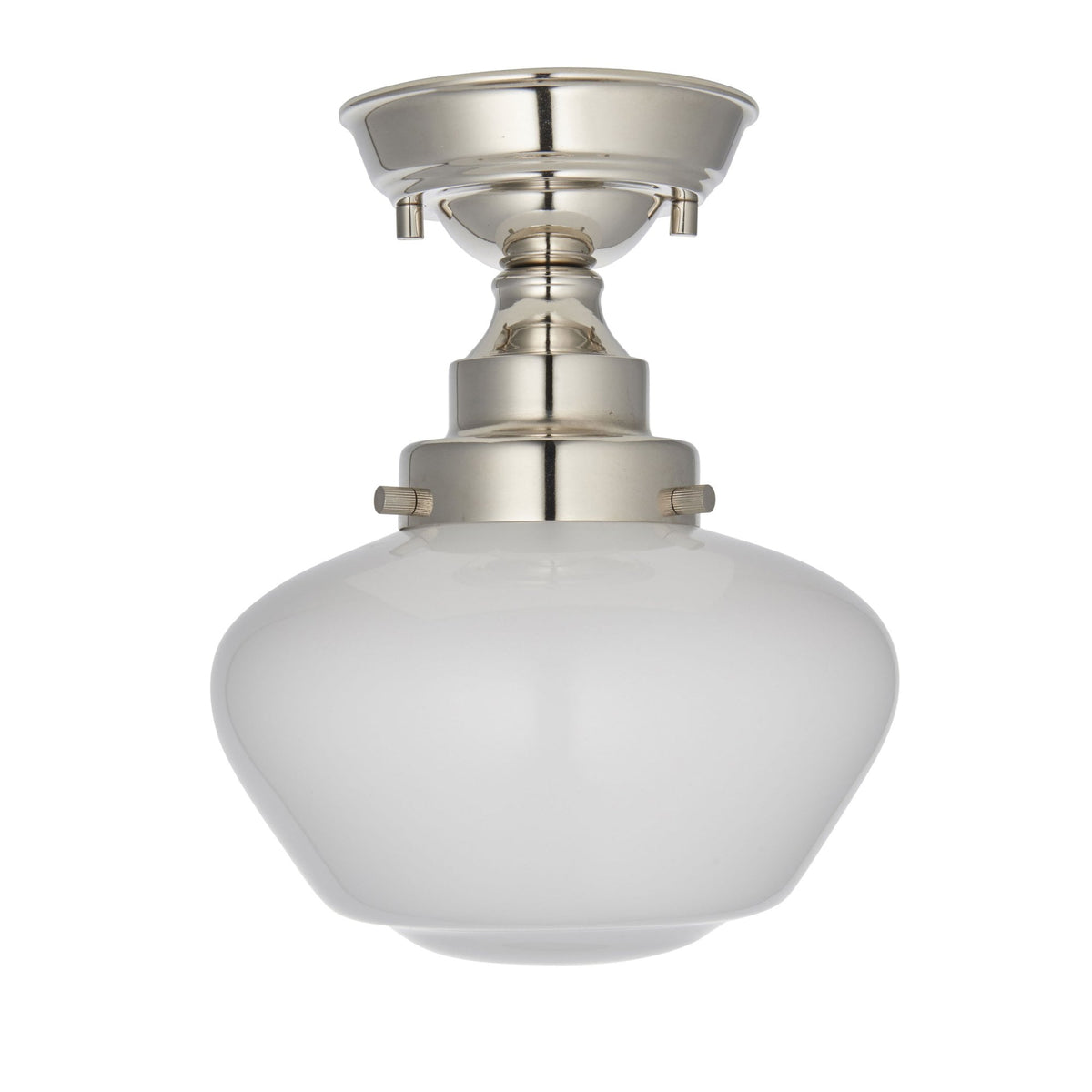 Camberley School House Semi Flush in Polished Nickel & Opal Glass