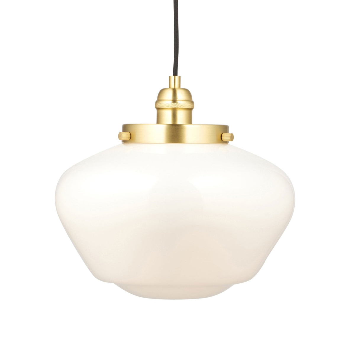 Camberley School House Pendant in Antique Brass & Opal Glass