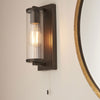Taylor IP44 Bathroom Wall Light in Dark Bronze & Clear Ribbed Glass