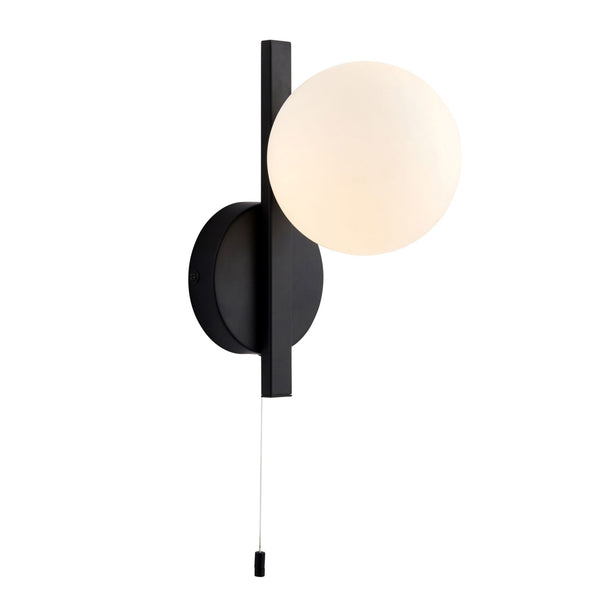 Spa IP44 Bathroom Wall Light in Matt Black & Matt Opal Glass