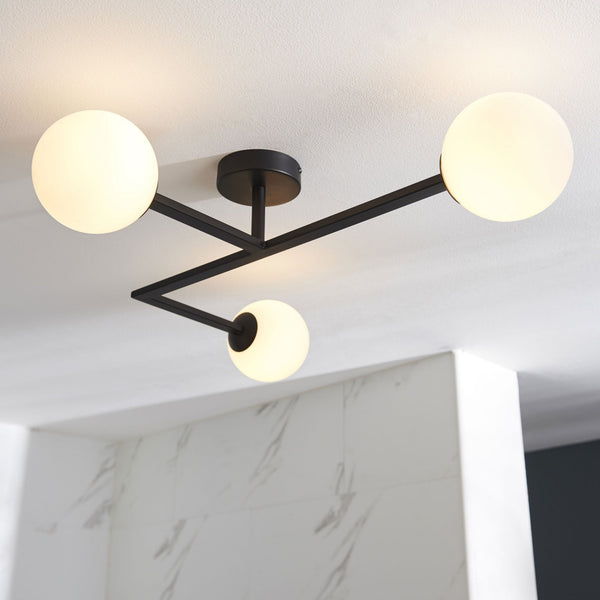 Spa IP44 Bathroom Ceiling Light in Matt Black & Matt Opal Glass