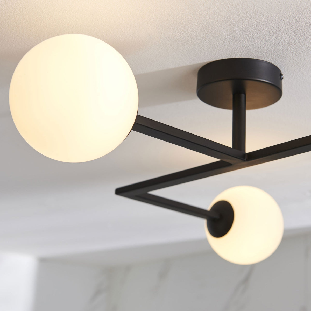 Spa IP44 Bathroom Ceiling Light in Matt Black & Matt Opal Glass