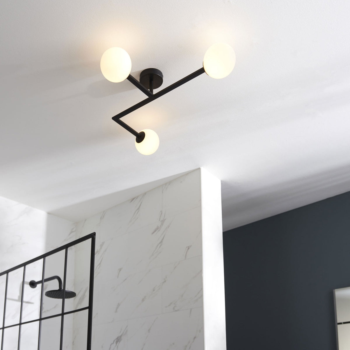 Spa IP44 Bathroom Ceiling Light in Matt Black & Matt Opal Glass