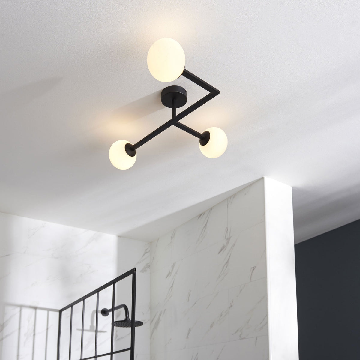 Spa IP44 Bathroom Ceiling Light in Matt Black & Matt Opal Glass