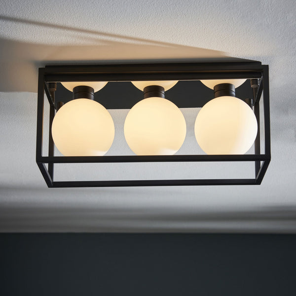 Zona Triple IP44 Bathroom Ceiling Light in Matt Black & Matt Opal Glass