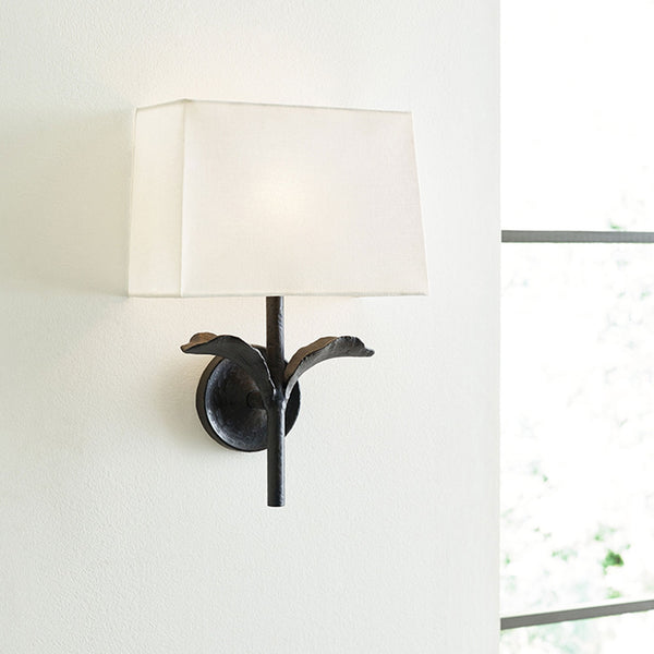 Georgia Single Wall Light in Aged Iron & White Linen Shade