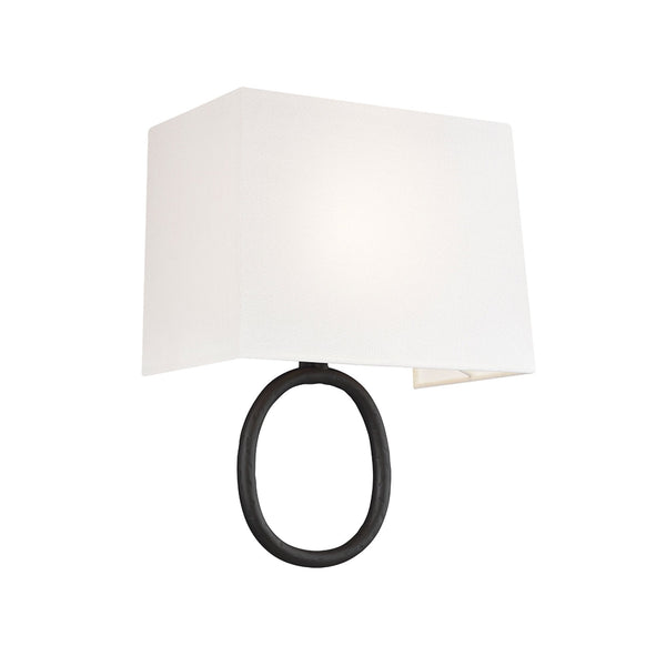 Indo Single Wall Light in Aged Iron & White Linen Shade