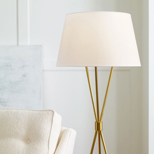 Penny Tripod Floor Lamp in Burnished Brass & White Linen Shade