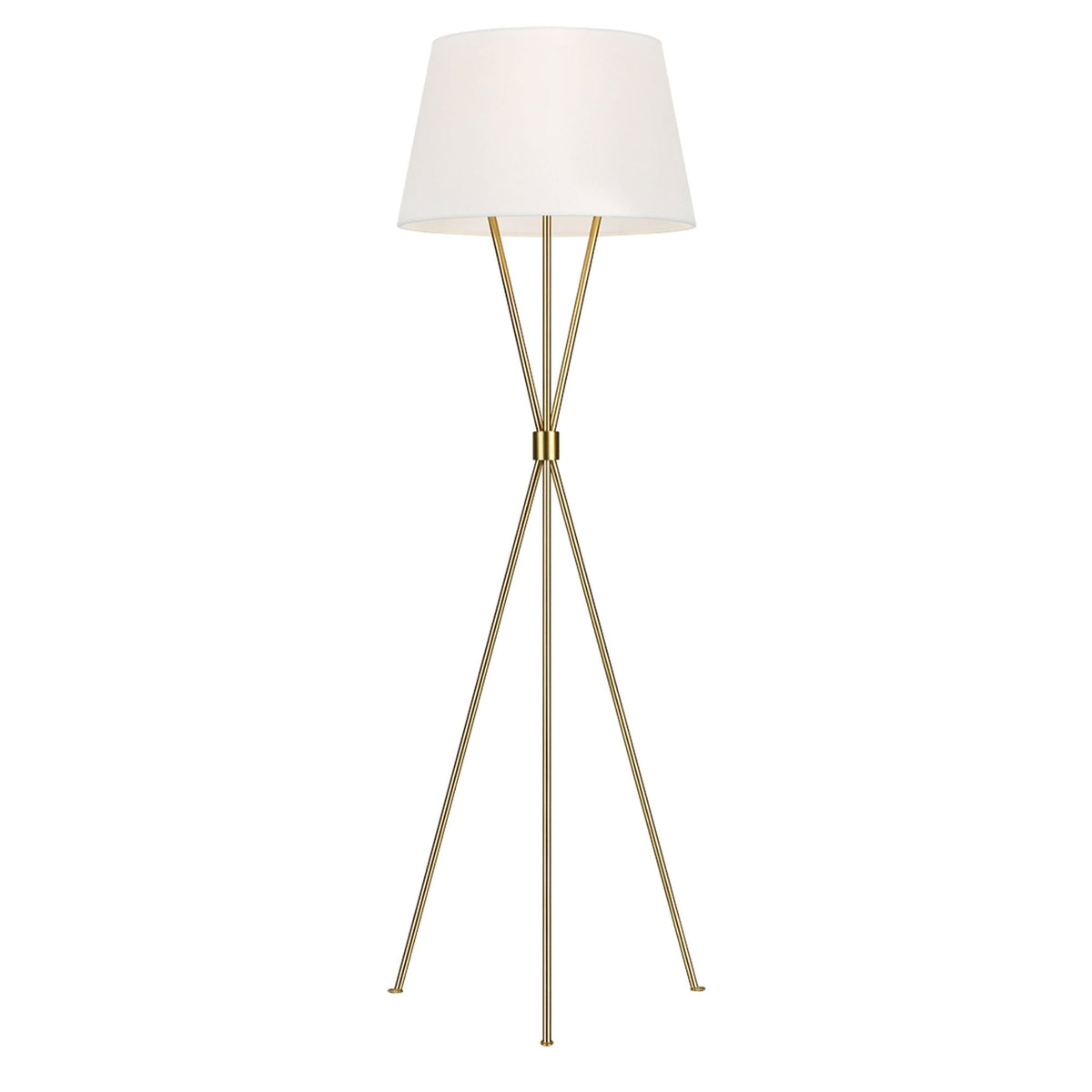 Penny Tripod Floor Lamp in Burnished Brass & White Linen Shade