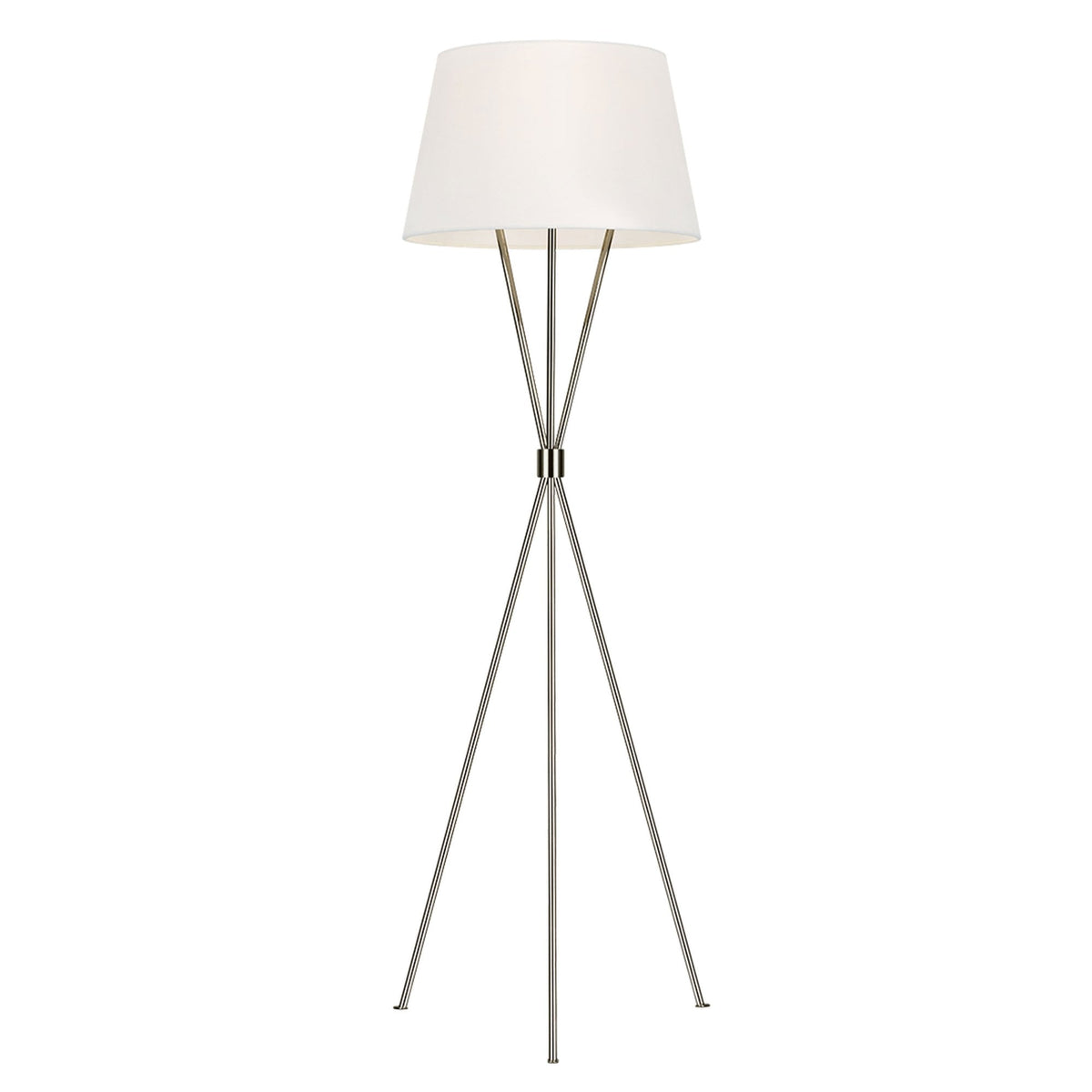 Penny Tripod Floor Lamp in Polished Nickel & White Linen Shade