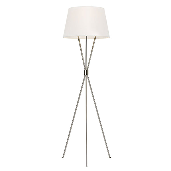 Penny Tripod Floor Lamp in Polished Nickel & White Linen Shade