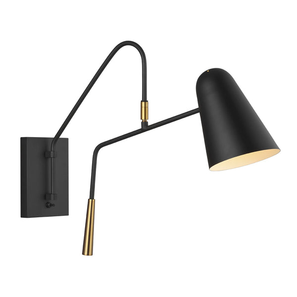 Simon Task Oriented Wall Light in Midnight Black with Burnished Brass Accents