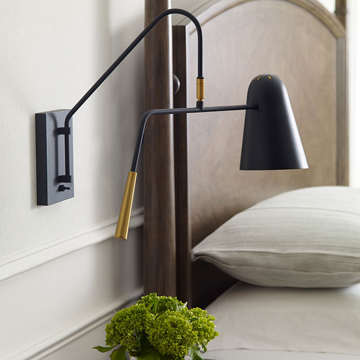 Simon Task Oriented Wall Light in Midnight Black with Burnished Brass Accents