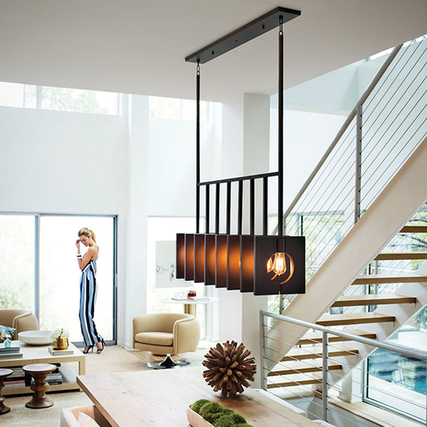 Ludlow Eight Lamp Linear Pendant in Brushed Graphite