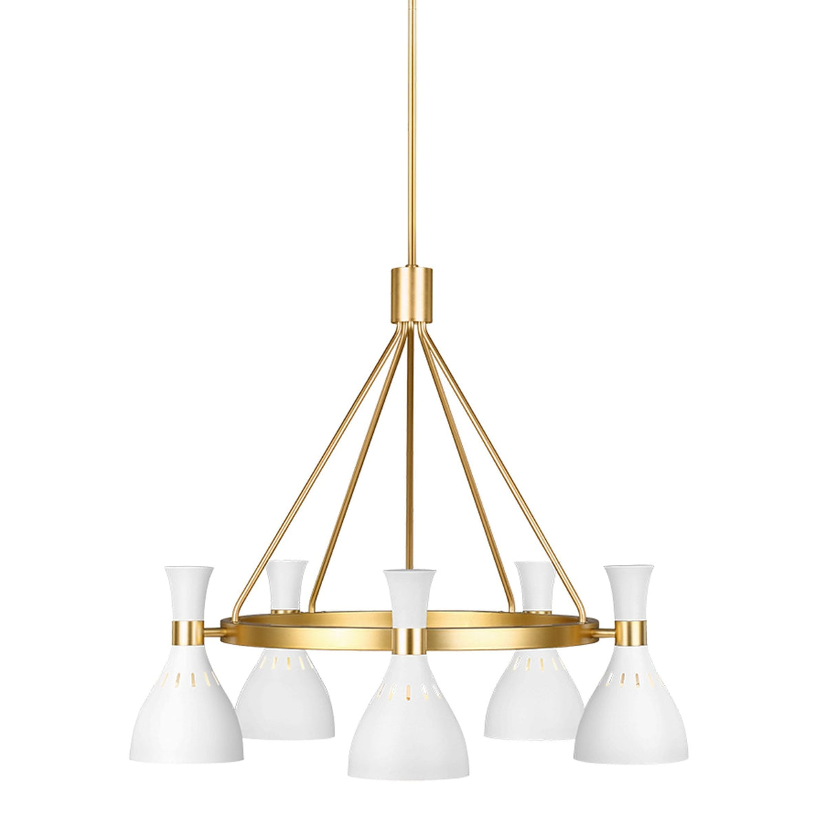 Joan Five Light Chandelier in Matt White & Burnished Brass