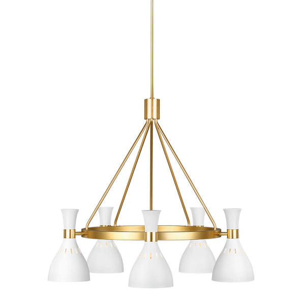Joan Five Light Chandelier in Matt White & Burnished Brass