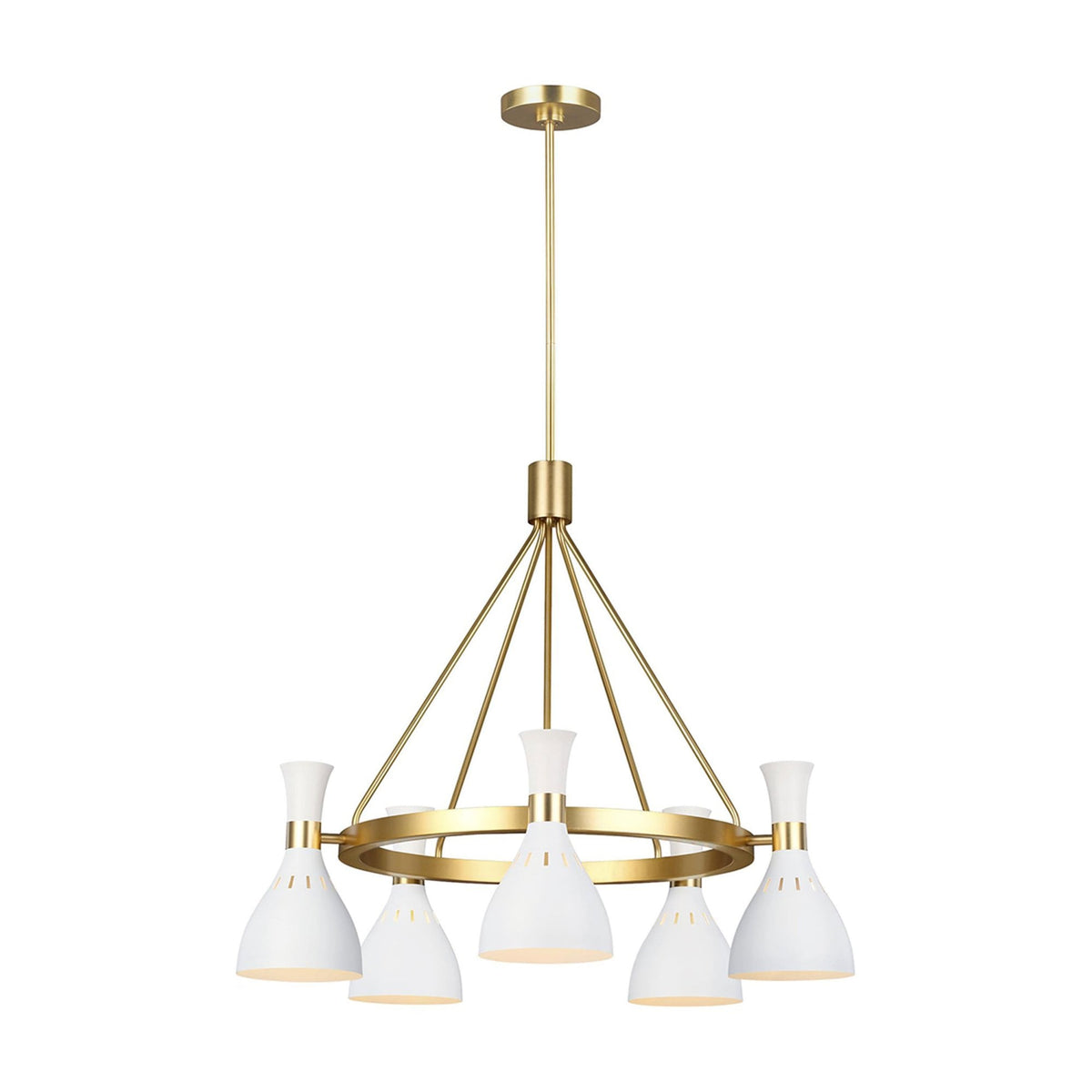 Joan Five Light Chandelier in Matt White & Burnished Brass