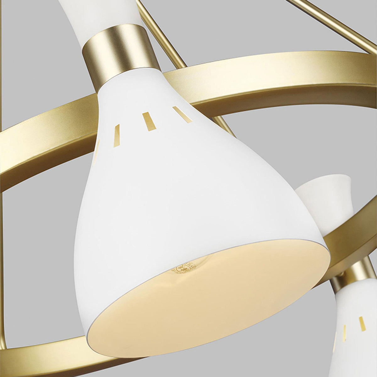 Joan Five Light Chandelier in Matt White & Burnished Brass