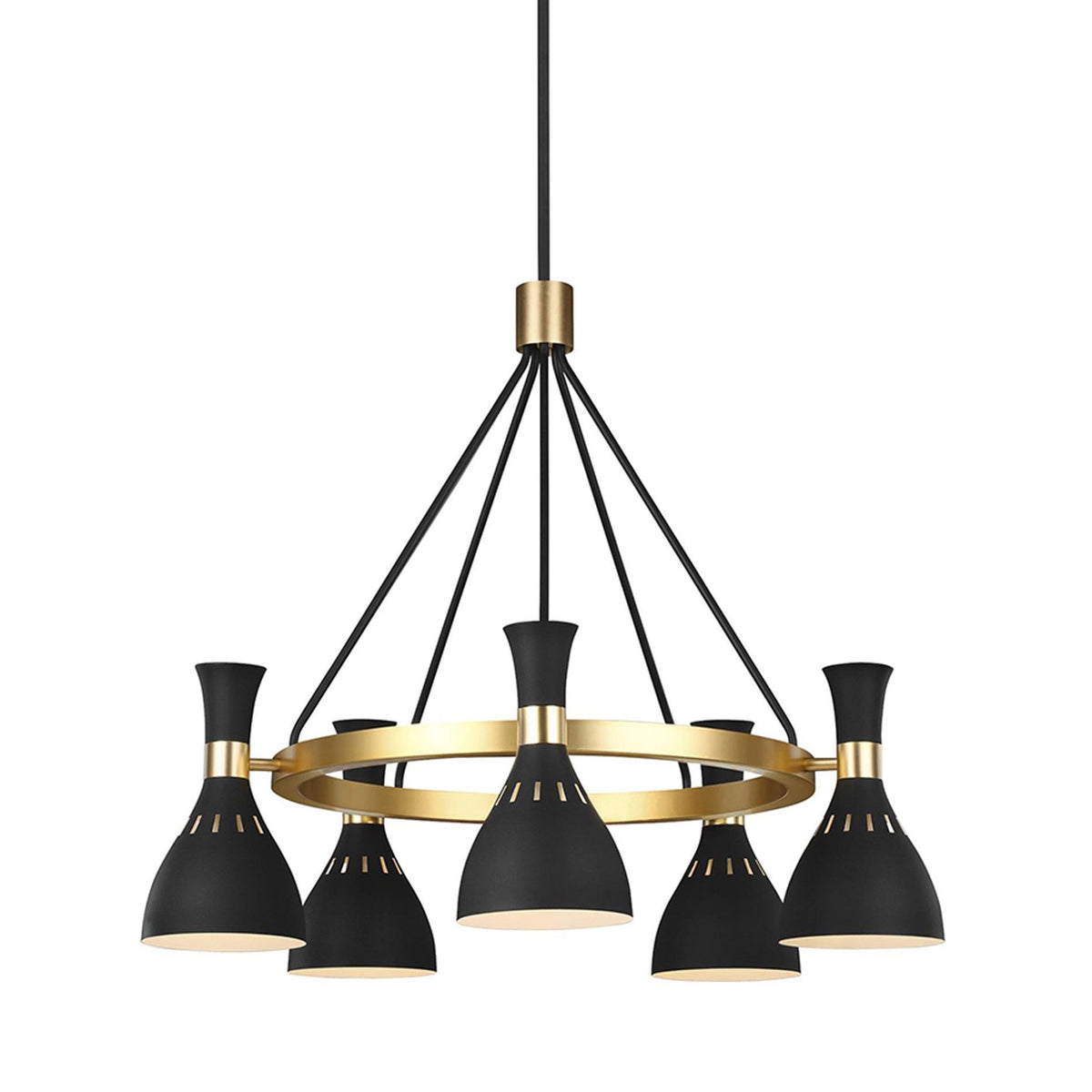 Joan Five Light Chandelier in Midnight Black & Burnished Brass