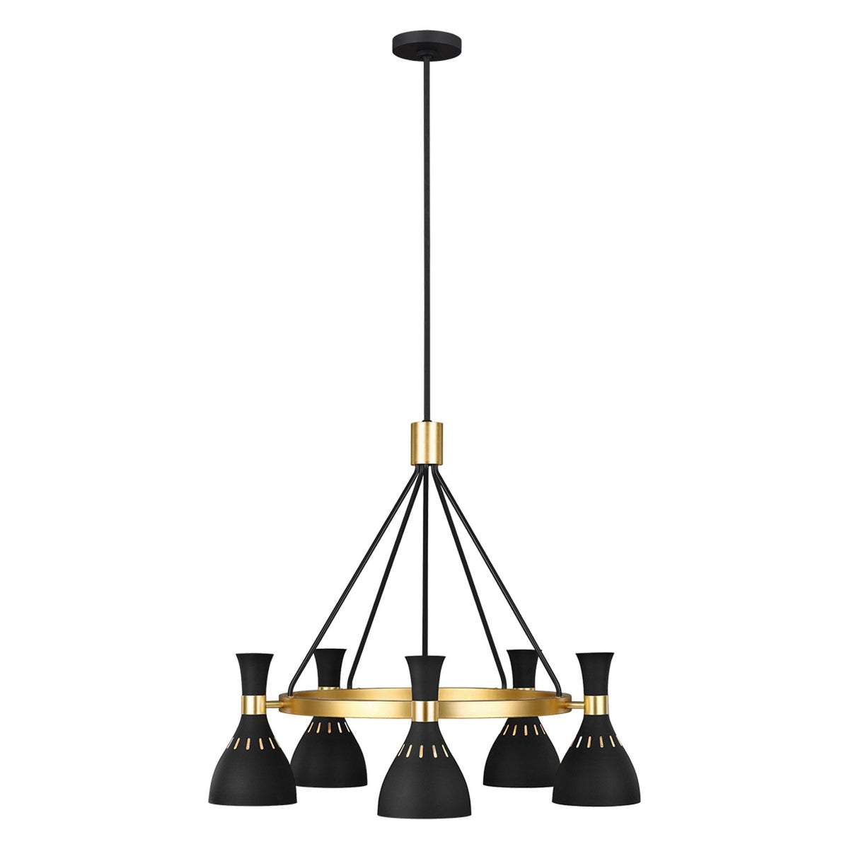 Joan Five Light Chandelier in Midnight Black & Burnished Brass