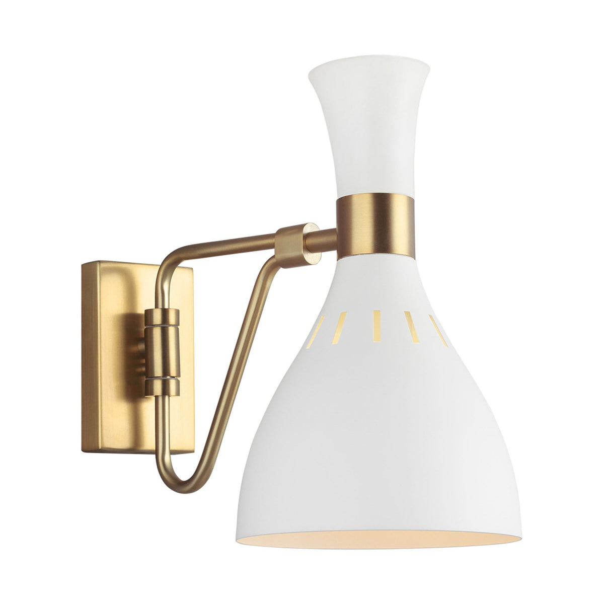 Joan Single Wall Light in Matt White & Burnished Brass