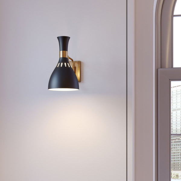 Joan Single Wall Light in Midnight Black & Burnished Brass