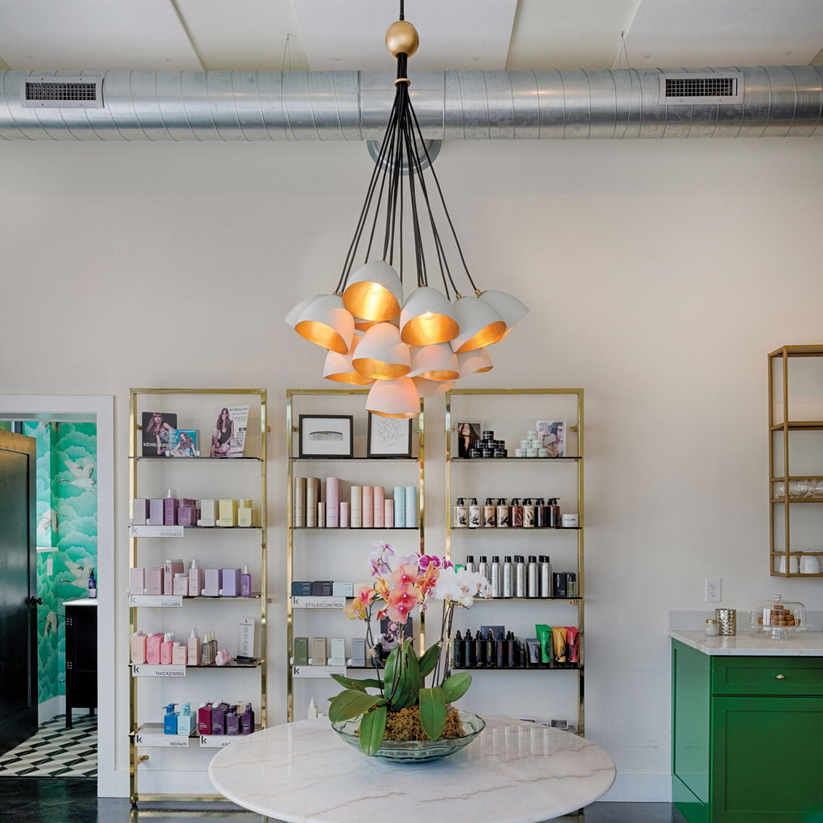 Nula Fifteen Light Pendant Cluster in Shell White & Luxe Gold