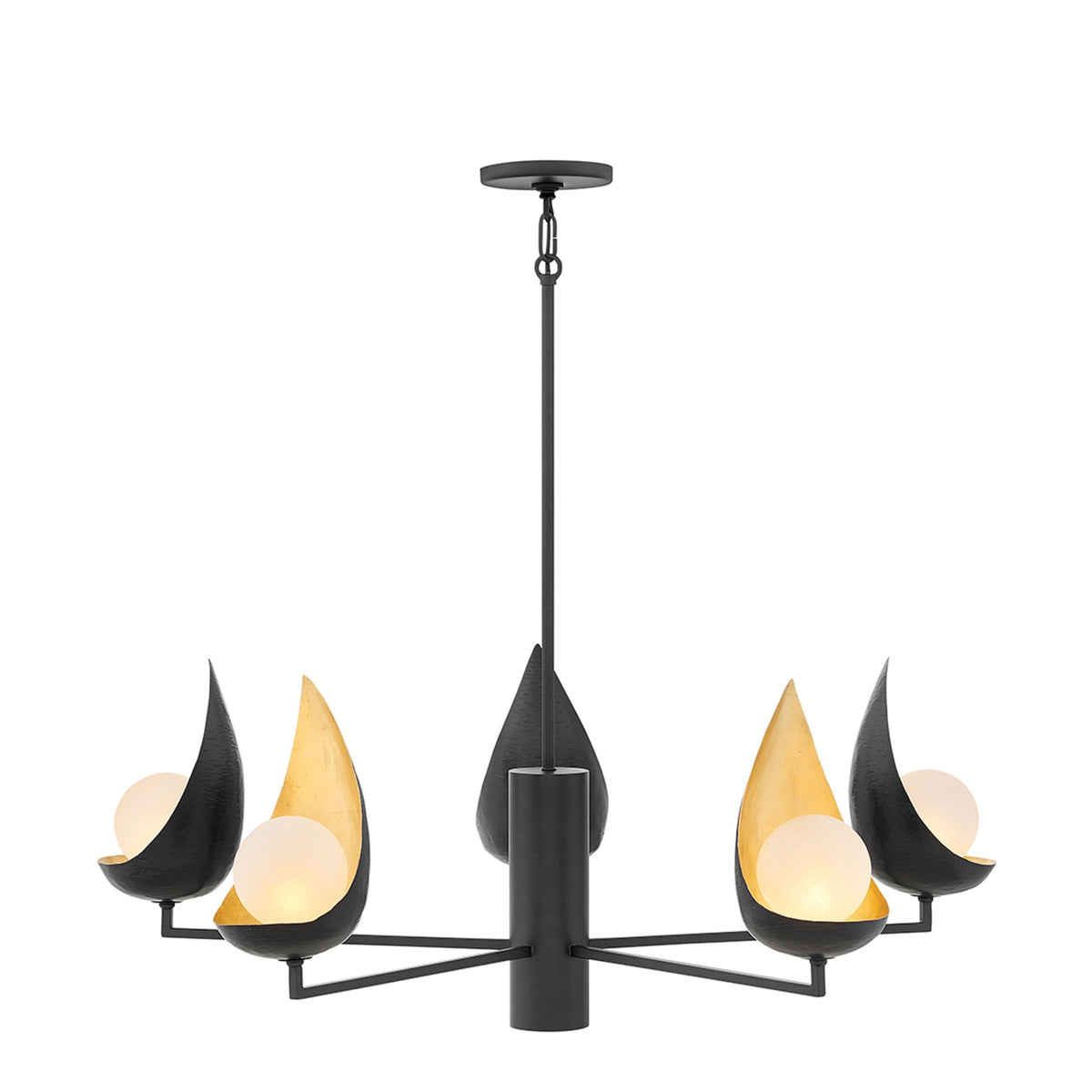 Ren Five Arm Six Light Chandelier in Black & Gold
